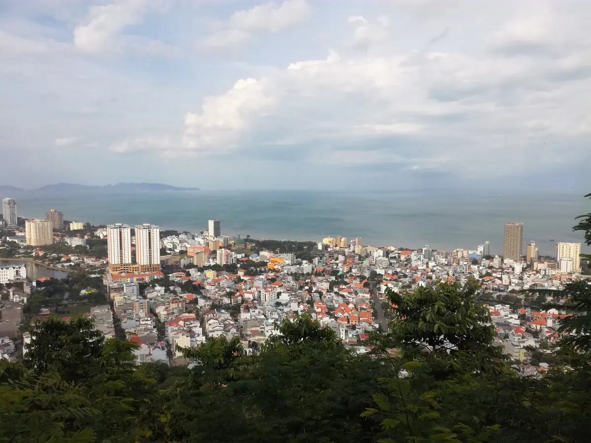 View over the rooftops of Vung Tau and the sea from the lighthouse hill